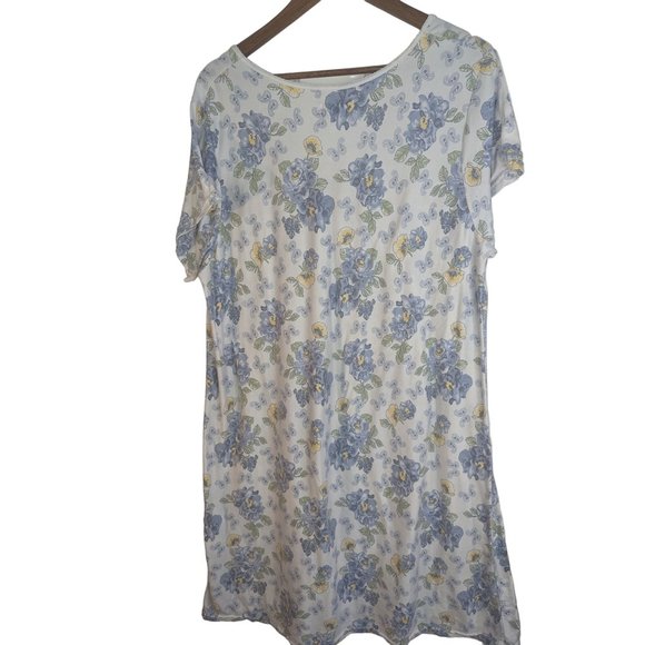 Betsy TW Modest Cottagecore knee length Nightgown Floral Sz L/XL Lace Blue - Picture 4 of 6